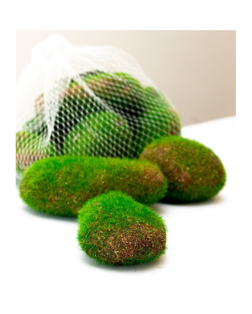 Bolsa de piedras artificiales con musgo y tierra, aprox 7 pzas